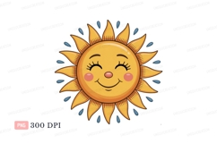 Happy smiling sun with blue drops yellow orange Product Image 1