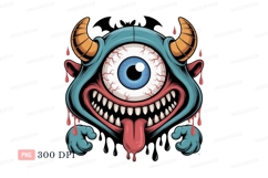 Blue cyclops monster with horns and dripping blood Product Image 1