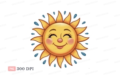 Smiling sun with blue droplets happy yellow Product Image 1