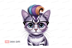 Hipster cat with colorful hair and glasses image Product Image 1