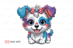 Fluffy puppy with colorful fur and bow canine cute Product Image 1