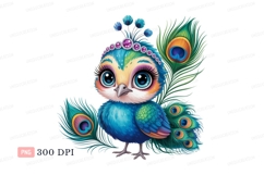 Cute peacock bird with feathers blue green Product Image 1