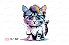 Hipster cat wearing glasses and colorful hair image Product Image 1