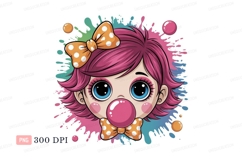 Pink haired girl blowing bubble blue eyes Product Image 1