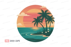 Tropical sunset palm trees ocean image Product Image 1