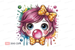 Pink haired clown with blue eyes and polka dot bow Product Image 1