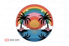 Tropical sunset beach scene with rainbow palm trees Product Image 1