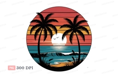 Sunset palms ocean wave beach Product Image 1