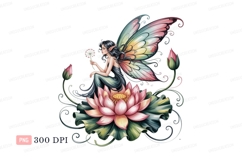 Fairy holding flower on lotus wings pink Product Image 1