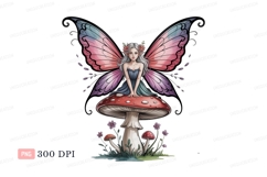 Fairy sitting on mushroom with butterfly wings fantasy Product Image 1