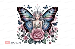 Fairy butterfly woman pink rose lanterns wings Product Image 1