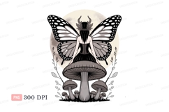 Fairy sitting on mushroom under moon butterfly wings Product Image 1
