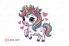 Cute unicorn with rainbow mane and floral crown tail Product Image 1