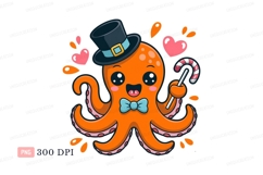 Orange octopus wearing hat and bow tie image Product Image 1