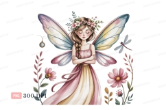 Enchanted fairy with floral crown and wings pink Product Image 1