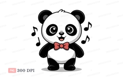 Panda bear with bow tie black white Product Image 1