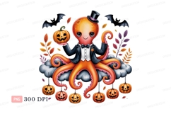 Orange octopus wearing tuxedo and top hat halloween Product Image 1