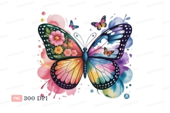 Colorful butterfly with flowers and smaller butterflies Product Image 1