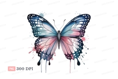 Watercolor butterfly with pink blue splashes image Product Image 1