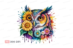 Colorful owl adorned with sunflowers and daisies image Product Image 1