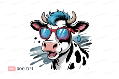 Cool cow wearing sunglasses and earring blue Product Image 1