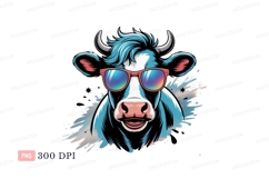 Cool cow wearing sunglasses blue pink Product Image 1