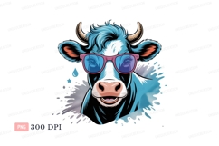 Blue cow wearing pink sunglasses horns Product Image 1