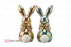 Iridescent bunny ornaments with gold bows rabbit Product Image 1