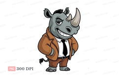 Cartoon rhinoceros wearing suit and tie animal Product Image 1