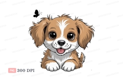 Adorable fluffy puppy with big eyes brown white Product Image 1