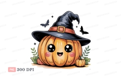 Happy witch pumpkin with butterflies halloween orange Product Image 1
