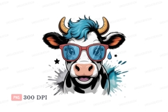 Cool cow wearing sunglasses and blue hair image Product Image 1