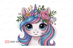 Cute unicorn with floral crown fantasy magical Product Image 1