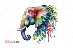 Colorful elephant head with tropical foliage image Product Image 1