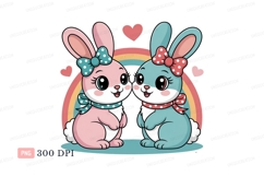 Pink blue bunnies rainbow hearts image Product Image 1