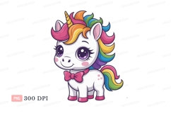 Adorable unicorn with rainbow mane and pink bow tail Product Image 1