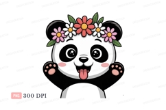 Cute panda with flower crown and tongue out bear animal Product Image 1