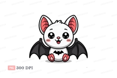 Cute white bat with pink ears and black wings image Product Image 1