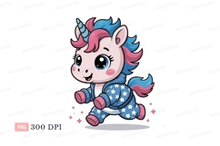 Cute unicorn running in starry pajamas cartoon pink Product Image 1