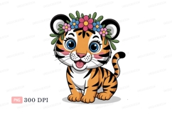 Cute tiger cub wearing flower crown animal cartoon Product Image 1