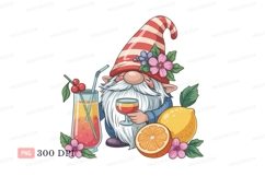 Cheerful gnome enjoying summer drinks cocktail fruit Product Image 1
