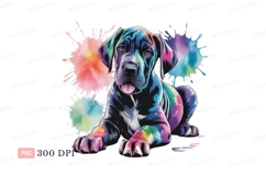 Colorful great dane puppy watercolor splashes image Product Image 1