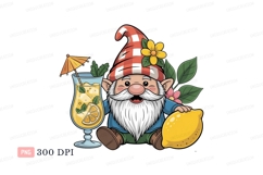 Cheerful gnome with lemon drink and fruit summer Product Image 1