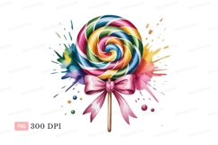 Swirl lollipop pink bow colorful splashes image Product Image 1