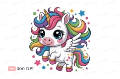 White unicorn with rainbow mane and wings stars Product Image 1