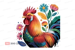 Vibrant rooster surrounded by colorful flowers bird Product Image 1