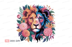 Colorful lion surrounded by flowers floral leaves Product Image 1