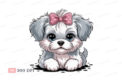 Fluffy white puppy with blue eyes pink bow image Product Image 1