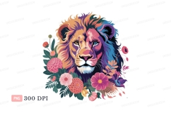 Colorful lion surrounded by flowers flora fauna Product Image 1