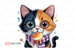 Colorful cat with melting treat scarf Product Image 1